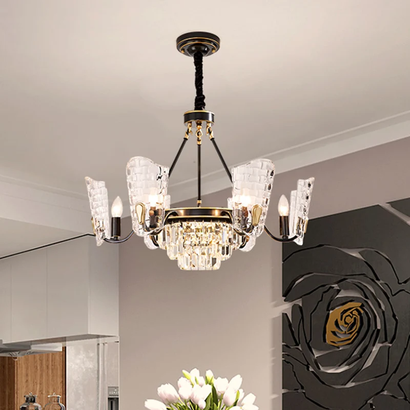 Schild keuken plafondkroonluchter modern helder kristalglas 4/6 lampen zwarte ophanging hanger Clearhalo