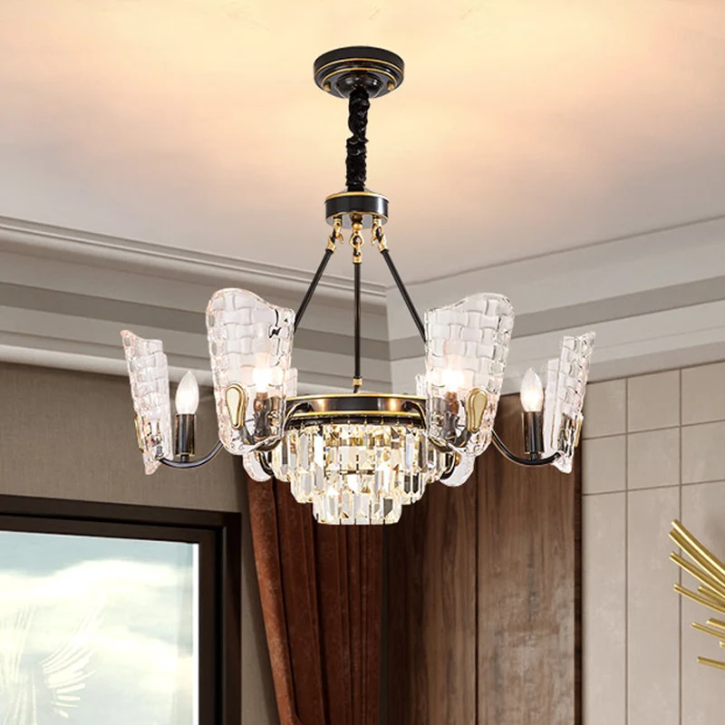 Schild keuken plafondkroonluchter modern helder kristalglas 4/6 lampen zwarte ophanging hanger Clearhalo