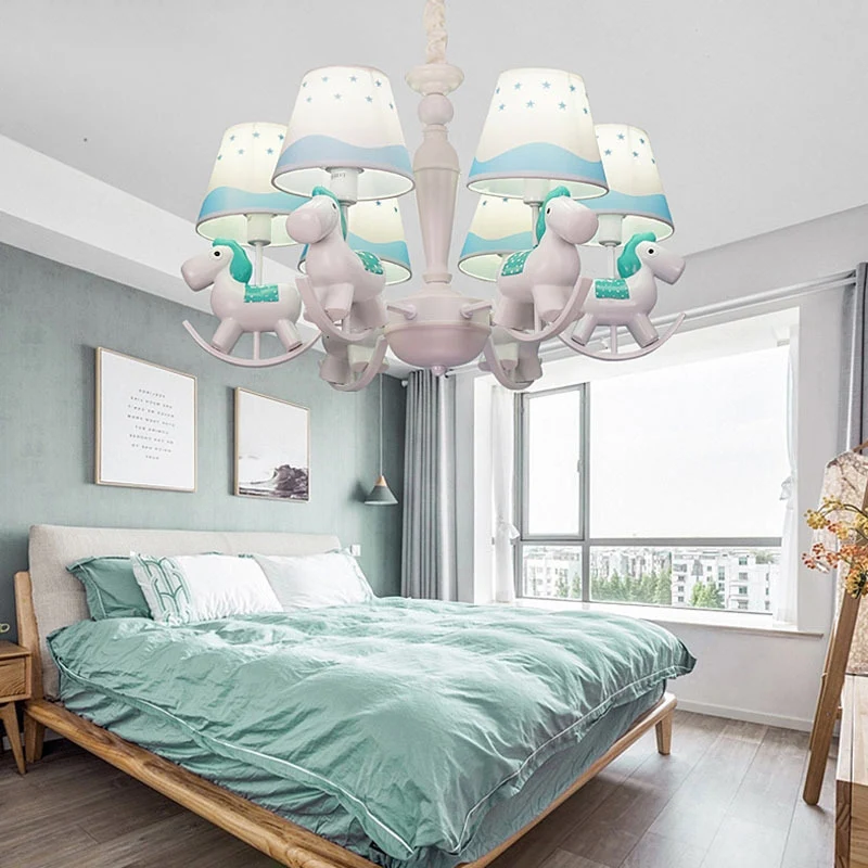 Schommelpaard hanglamp van stof en metaal, hangende kroonluchter voor slaapkamer Clearhalo