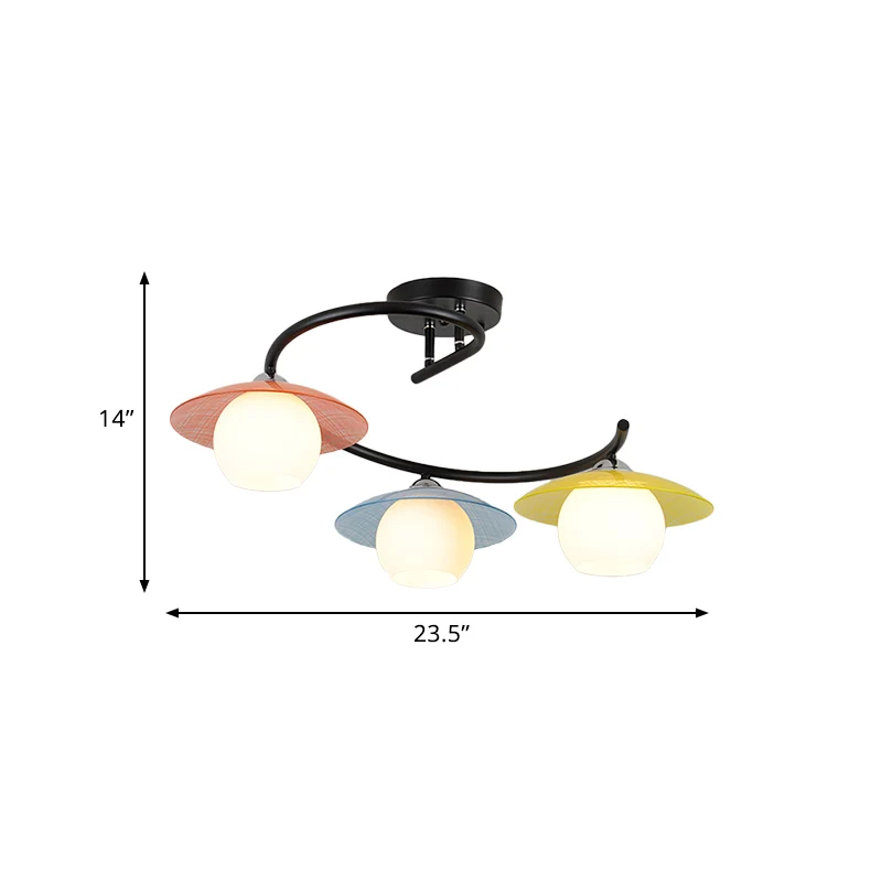 Schotel semi-inbouwlamp modernistisch rood-geel-blauw glas 3 koppen zwarte spiraalvormige inbouwlamp met globale kap Clear...