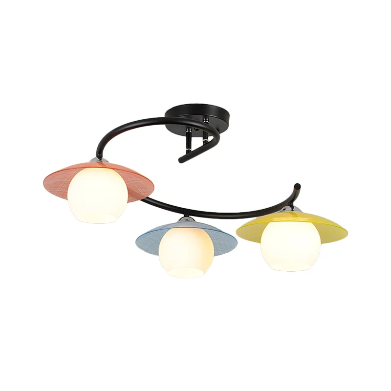 Schotel semi-inbouwlamp modernistisch rood-geel-blauw glas 3 koppen zwarte spiraalvormige inbouwlamp met globale kap Clear...