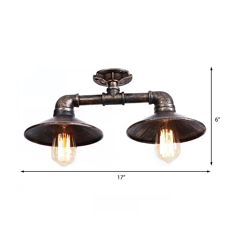 Schotel smeedijzer semi-inbouw licht industrieel stijlvol 2 lampen woonkamer plafondmontage licht brons/verouderd zilver C...