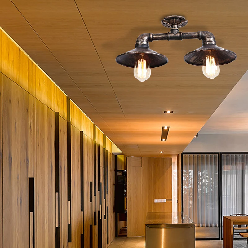 Schotel smeedijzer semi-inbouw licht industrieel stijlvol 2 lampen woonkamer plafondmontage licht brons/verouderd zilver C...