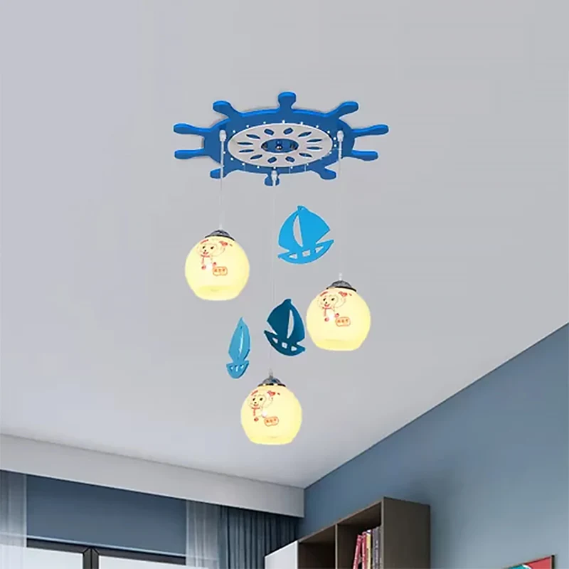 Seaside Sheep Hanglamp 3 Lichts Glazen Hanglamp Blauw voor Kinderslaapkamer Clearhalo
