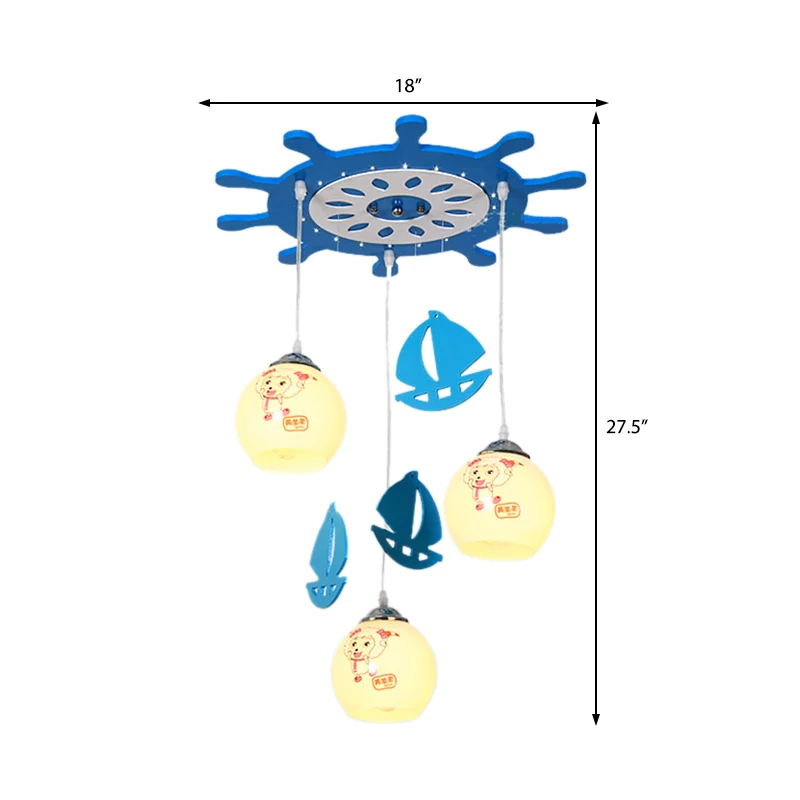 Seaside Sheep Hanglamp 3 Lichts Glazen Hanglamp Blauw voor Kinderslaapkamer Clearhalo