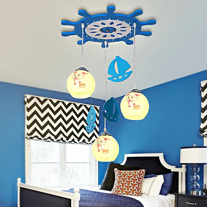 Seaside Sheep Hanglamp 3 Lichts Glazen Hanglamp Blauw voor Kinderslaapkamer Clearhalo