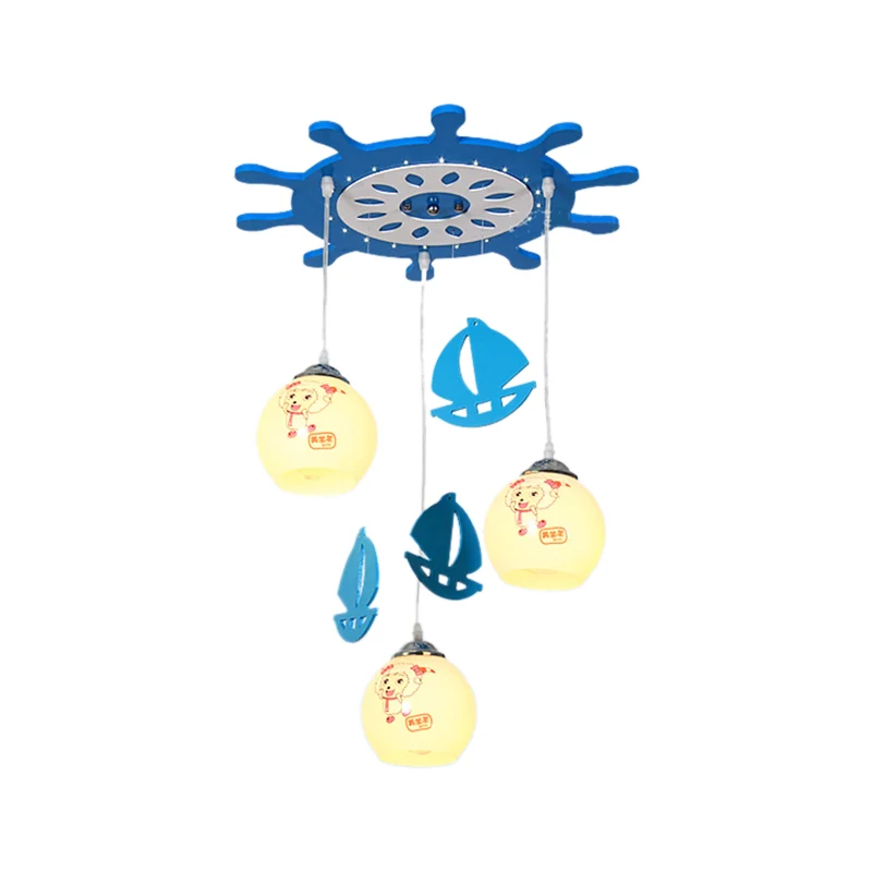 Seaside Sheep Hanglamp 3 Lichts Glazen Hanglamp Blauw voor Kinderslaapkamer Clearhalo