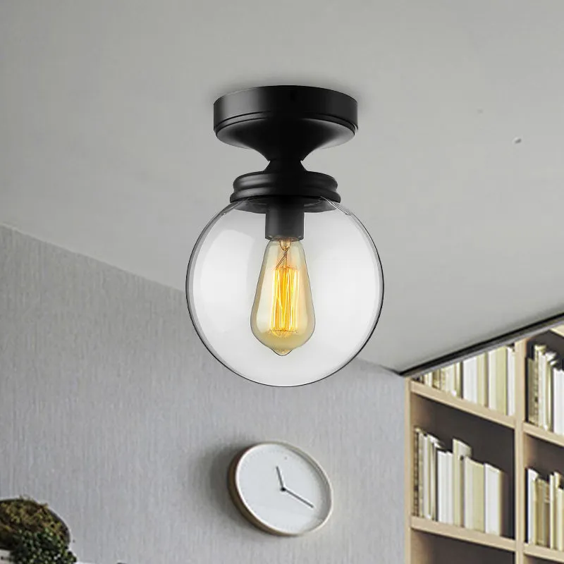 Semi-inbouw industriële globe-plafondlamp van helder glas met enkele lamp zwart voor keuken Clearhalo