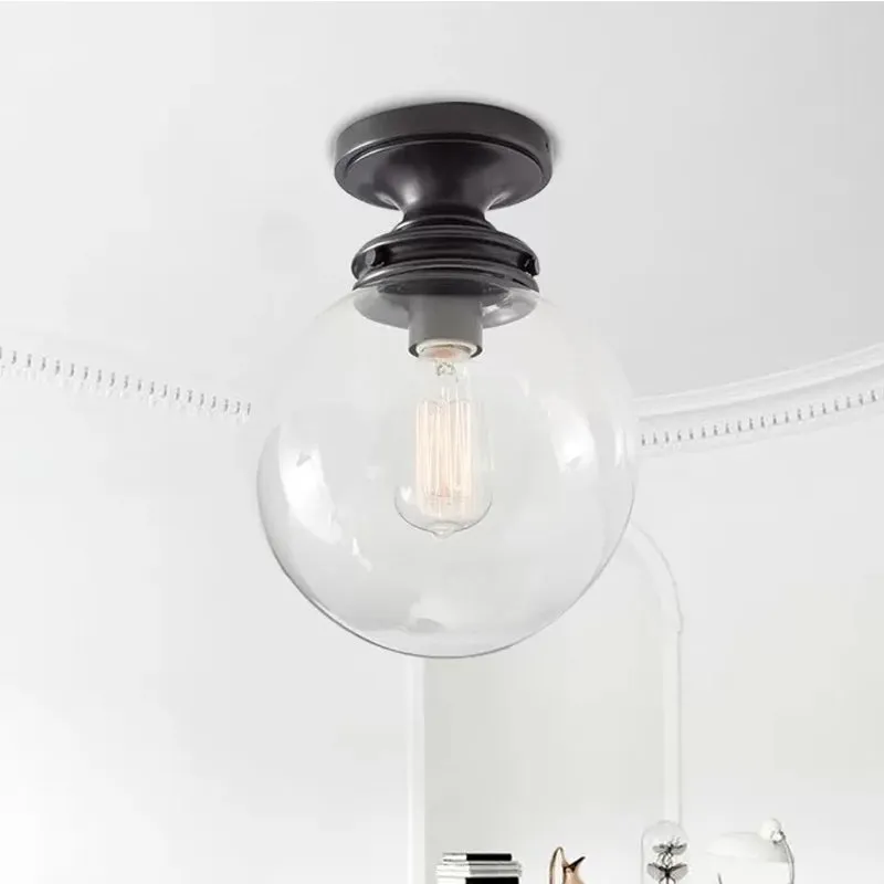 Semi-inbouw industriële globe-plafondlamp van helder glas met enkele lamp zwart voor keuken Clearhalo