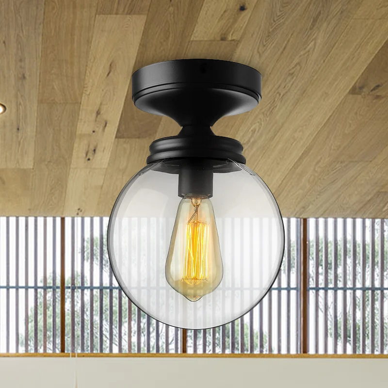 Semi-inbouw industriële globe-plafondlamp van helder glas met enkele lamp zwart voor keuken Clearhalo