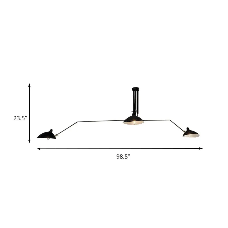Semi-inbouw kroonluchter met metalen kegelvormige kap, industriële stijl, 3-lichts semi-inbouwverlichting voor binnen, zwa...