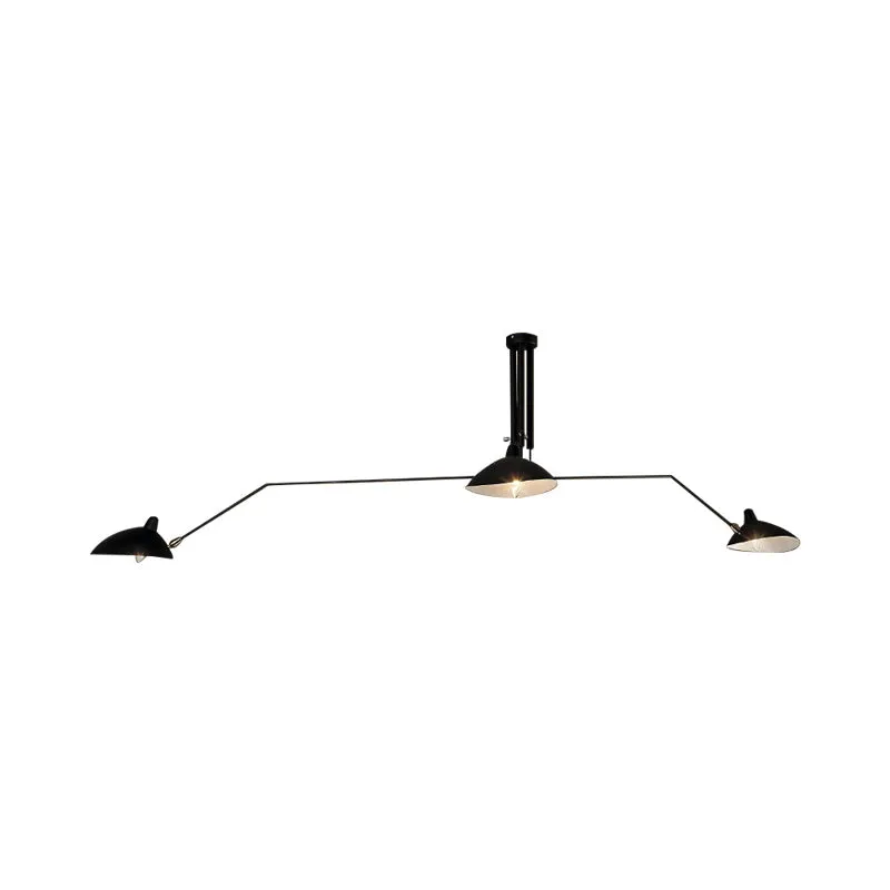 Semi-inbouw kroonluchter met metalen kegelvormige kap, industriële stijl, 3-lichts semi-inbouwverlichting voor binnen, zwa...