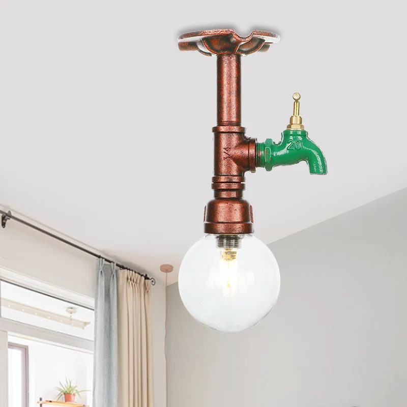 Semi-inbouw plafondlamp met 1 lamp, industriële globe, helder glas, LED-inbouwlamp koper Clearhalo