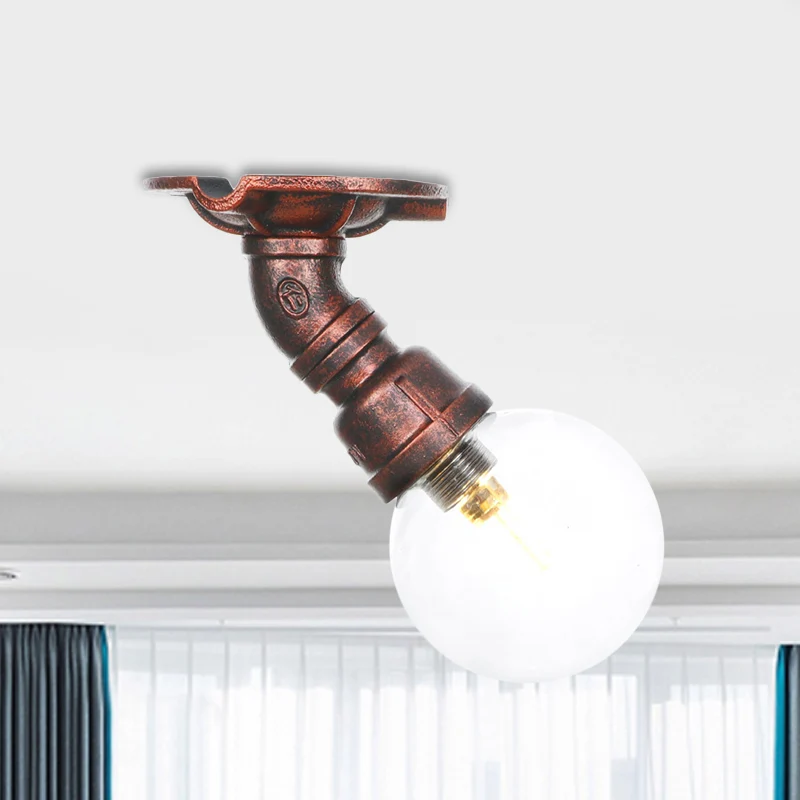 Semi-inbouw plafondlamp met 1 lamp, industriële globe, helder glas, LED-inbouwlamp koper Clearhalo