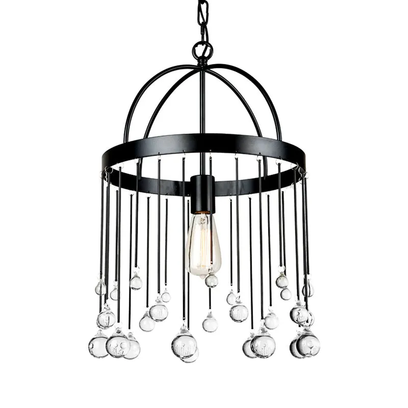 Set met 1 hanglampen Traditionele ronde metalen hanger zwart met heldere kristallen druppels Clearhalo