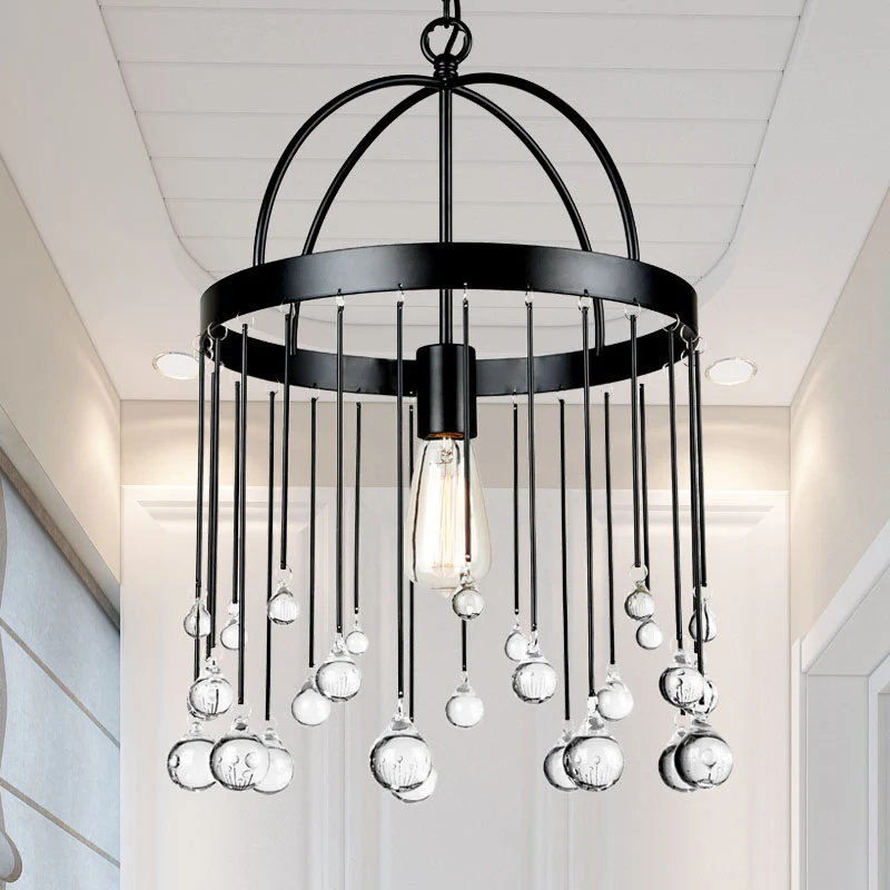 Set met 1 hanglampen Traditionele ronde metalen hanger zwart met heldere kristallen druppels Clearhalo