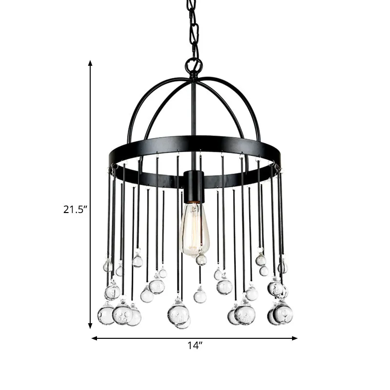 Set met 1 hanglampen Traditionele ronde metalen hanger zwart met heldere kristallen druppels Clearhalo