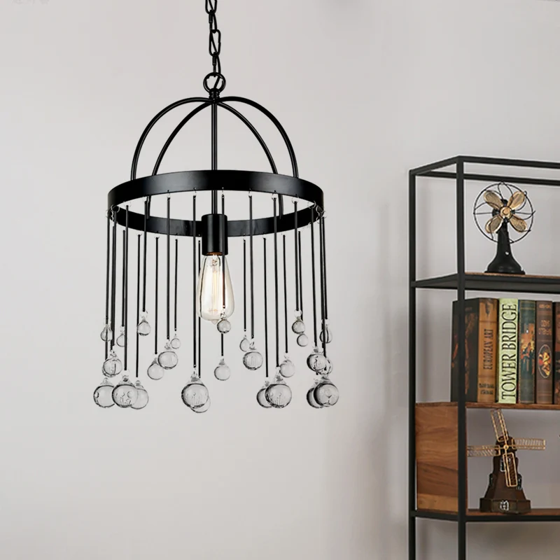 Set met 1 hanglampen Traditionele ronde metalen hanger zwart met heldere kristallen druppels Clearhalo