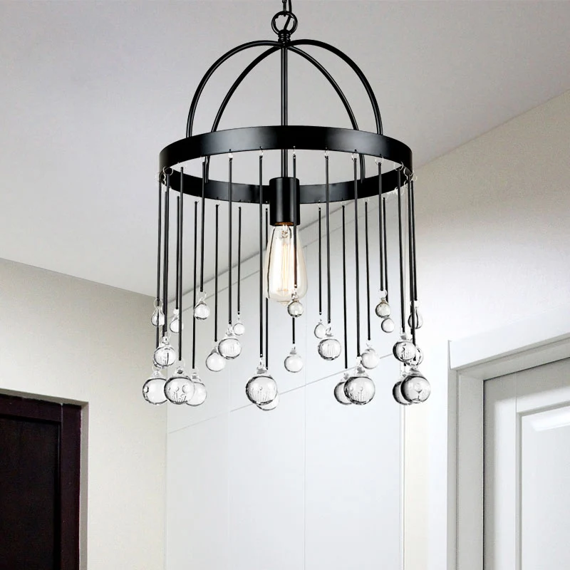 Set met 1 hanglampen Traditionele ronde metalen hanger zwart met heldere kristallen druppels Clearhalo