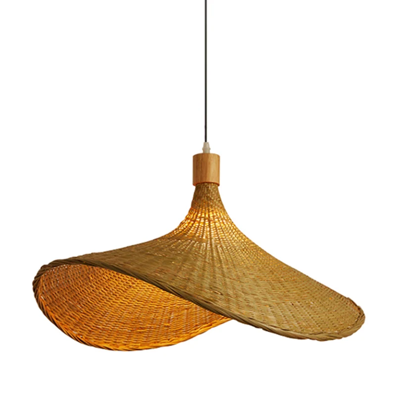 Set van beige strohoedvormige hanglampenset Aziatische 1-lichts rotan plafondhanglamp voor eettafel Clearhalo