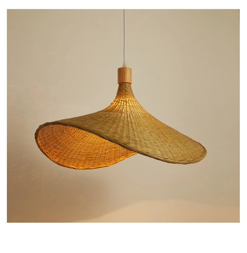 Set van beige strohoedvormige hanglampenset Aziatische 1-lichts rotan plafondhanglamp voor eettafel Clearhalo
