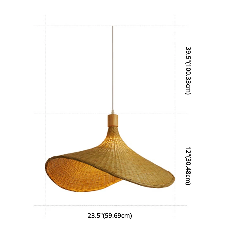 Set van beige strohoedvormige hanglampenset Aziatische 1-lichts rotan plafondhanglamp voor eettafel Clearhalo
