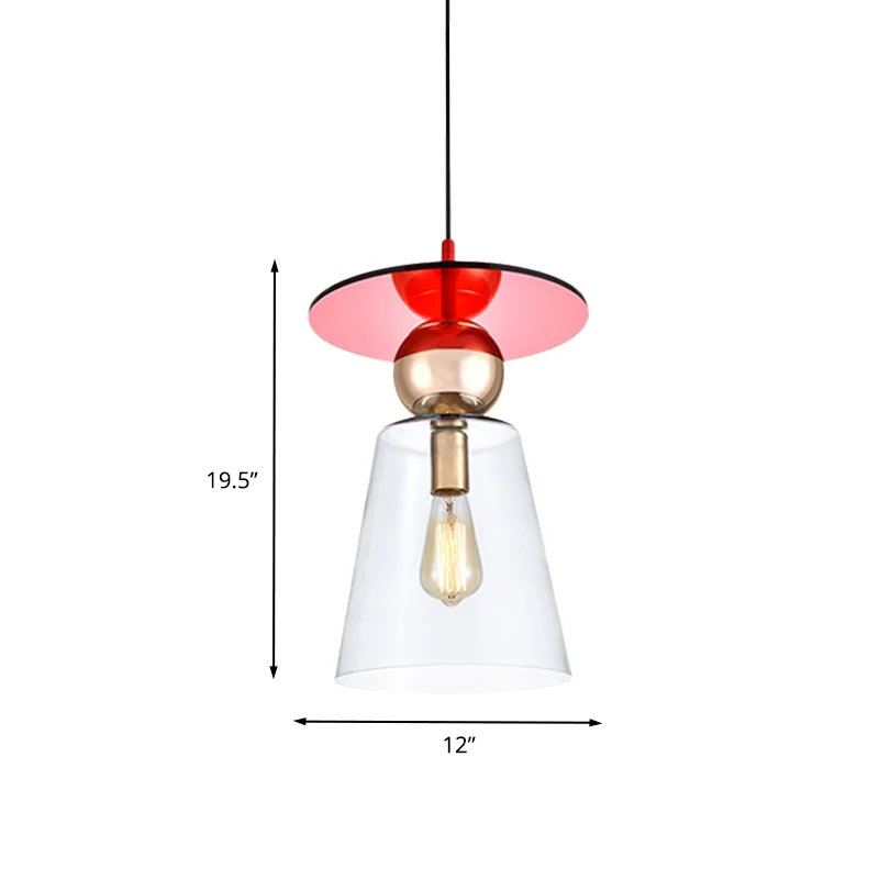 Set van helder glazen komvormige hanglampen, moderne plafondophanglamp met 1 kop en rode schijftop Clearhalo