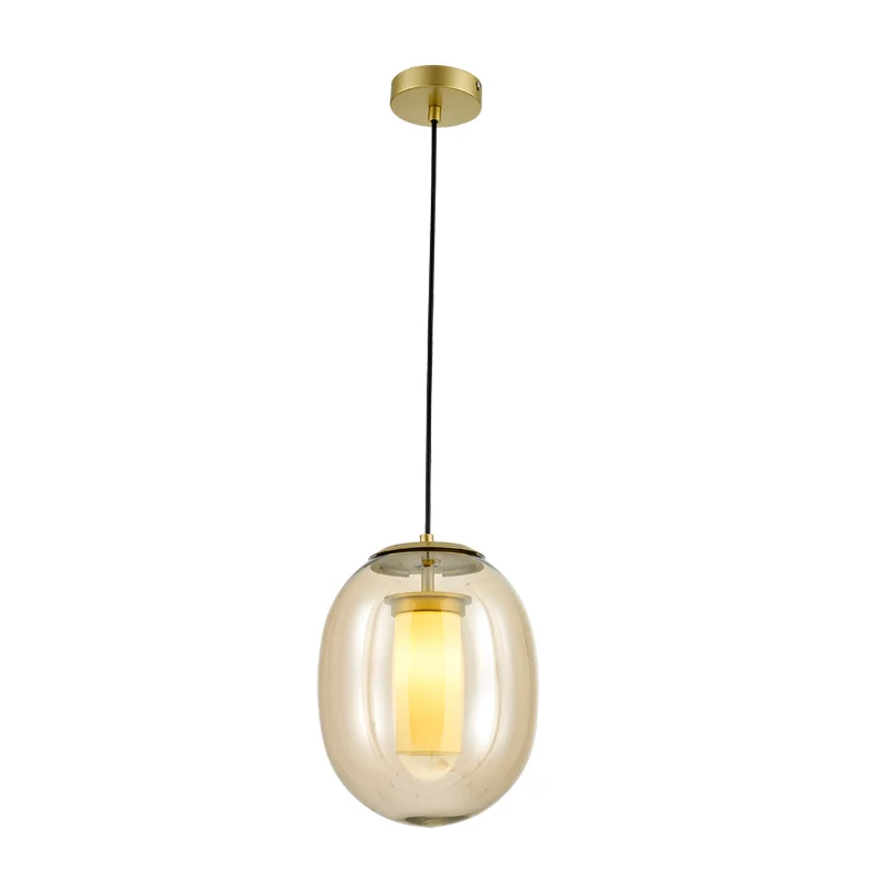 Set van helder glazen ovale hanglampen, modern, 7"/8,5" breed, 1 kop, gouden hanglamp voor eetkamer Clearhalo