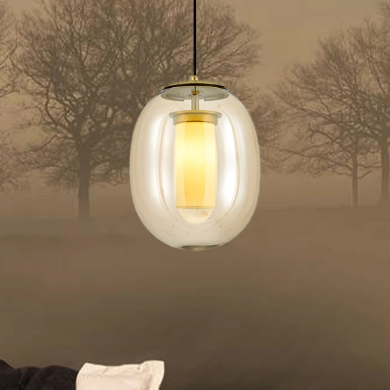 Set van helder glazen ovale hanglampen, modern, 7"/8,5" breed, 1 kop, gouden hanglamp voor eetkamer Clearhalo