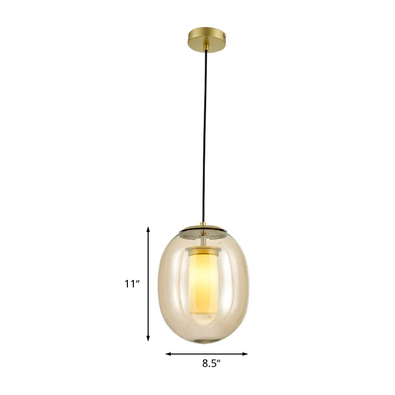 Set van helder glazen ovale hanglampen, modern, 7"/8,5" breed, 1 kop, gouden hanglamp voor eetkamer Clearhalo