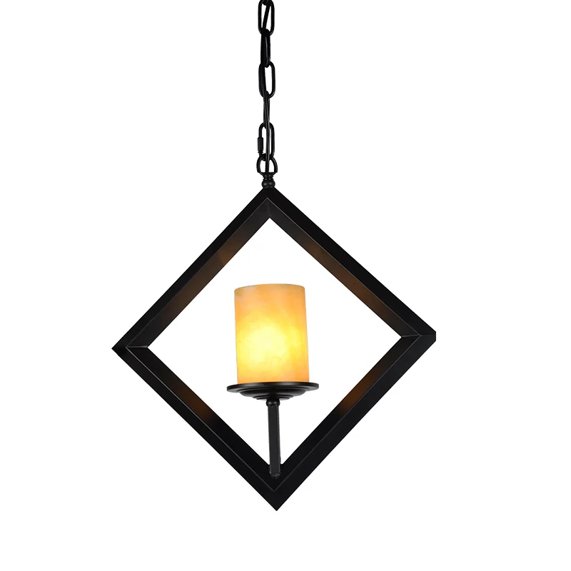 Set van 1 metalen hanglampen, boerderij, zwarte afwerking, vierkant frame, eetkamerhanger met cilindervormige dolomieten k...