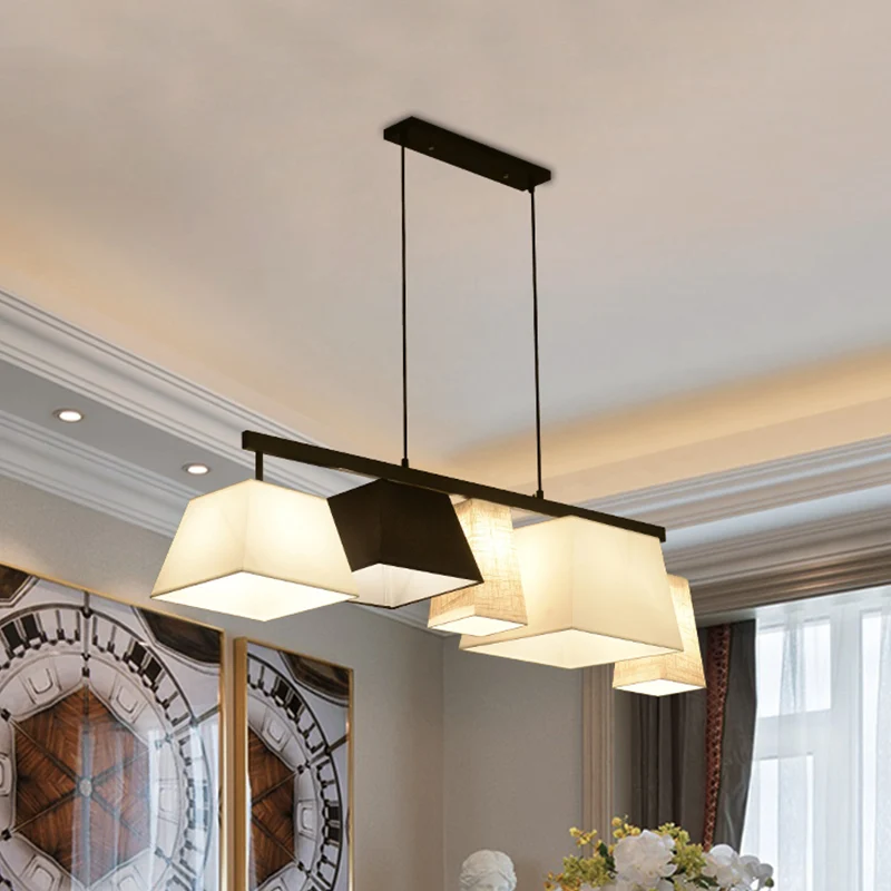 Set van stoffen trapeziumvormige hanglampen, modern 3/5-lichts zwart-wit eilandlicht Clearhalo