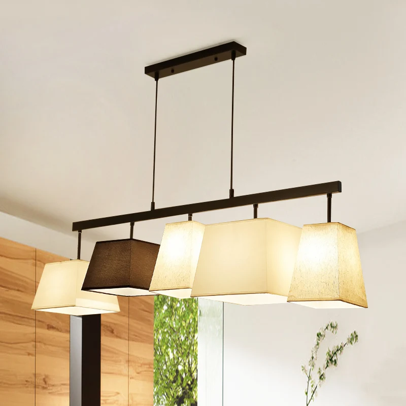 Set van stoffen trapeziumvormige hanglampen, modern 3/5-lichts zwart-wit eilandlicht Clearhalo