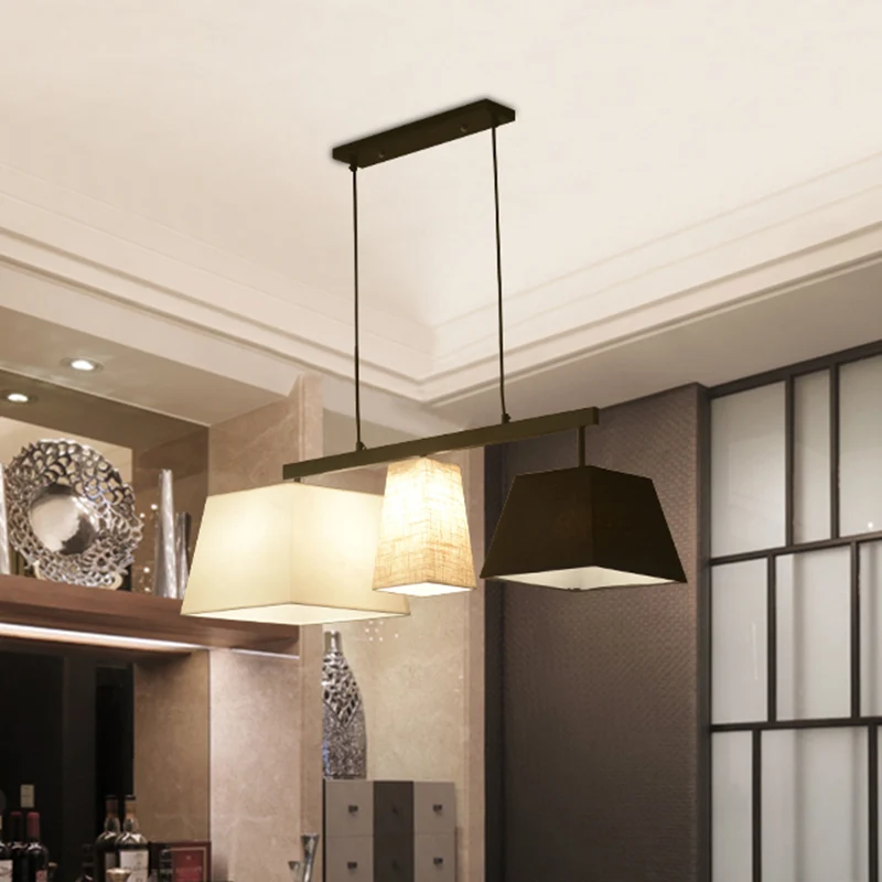 Set van stoffen trapeziumvormige hanglampen, modern 3/5-lichts zwart-wit eilandlicht Clearhalo