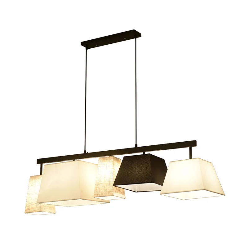 Set van stoffen trapeziumvormige hanglampen, modern 3/5-lichts zwart-wit eilandlicht Clearhalo