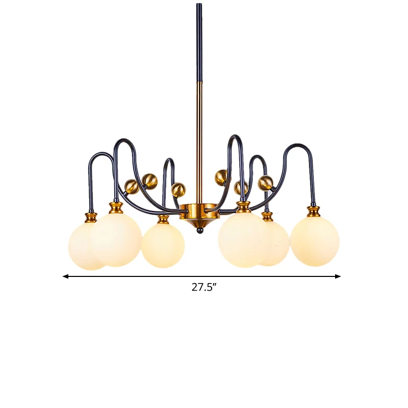 Sferische verlichting modernistische opaalglas 6/9 lampen zwart-goud bochtige arm hanger kroonluchter voor woonkamer Clear...