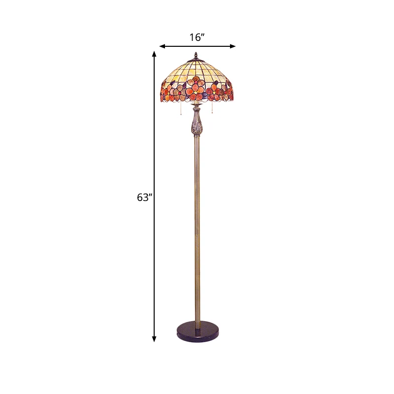 Shell Rode Staande Vloerlamp Lattice Bowl 2 Lichten Mediterrane Stand Up Light met Bloemenpatroon Clearhalo