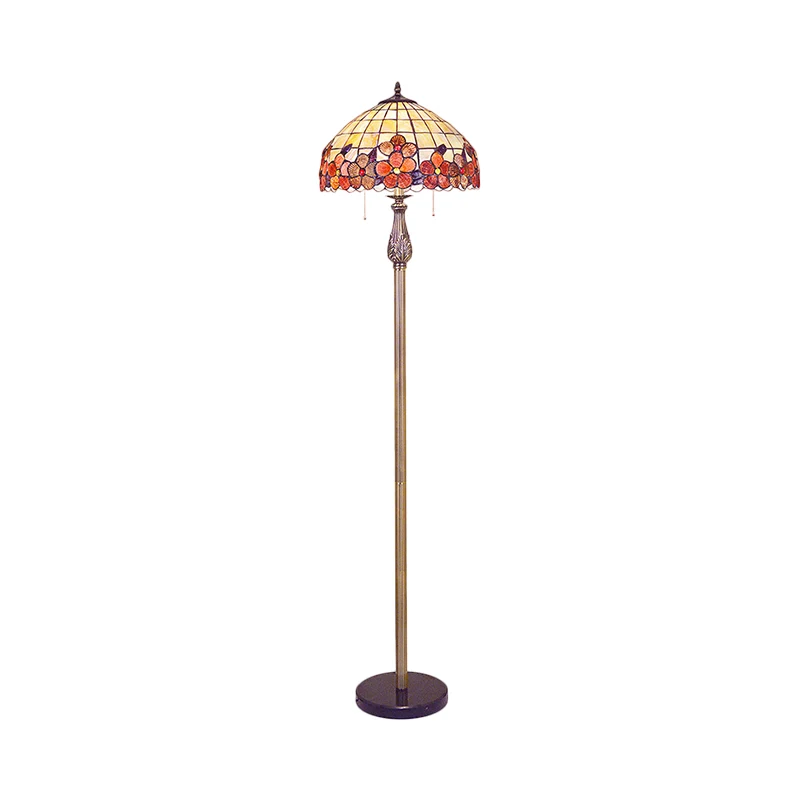 Shell Rode Staande Vloerlamp Lattice Bowl 2 Lichten Mediterrane Stand Up Light met Bloemenpatroon Clearhalo