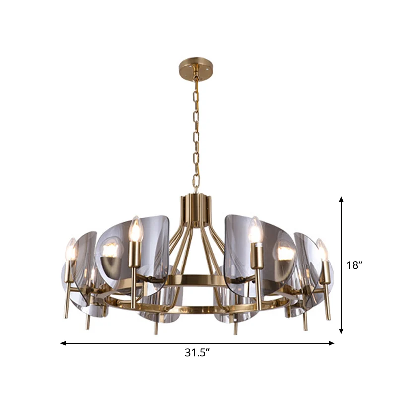 Shield Parlor Plafondlamp Rokerig Grijs Glas 8 Lichten Postmoderne Kroonluchterverlichting Goud Clearhalo