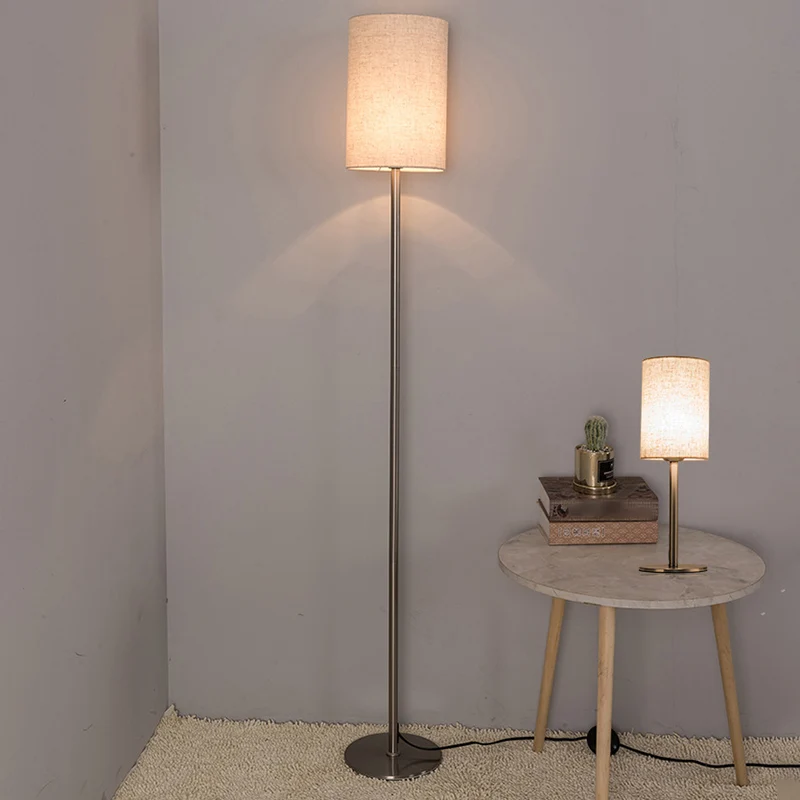 Simplicity Cilindervloerlamp, stoffen staande lamp met één lamp, chroom voor slaapkamer Clearhalo