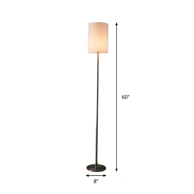 Simplicity Cilindervloerlamp, stoffen staande lamp met één lamp, chroom voor slaapkamer Clearhalo