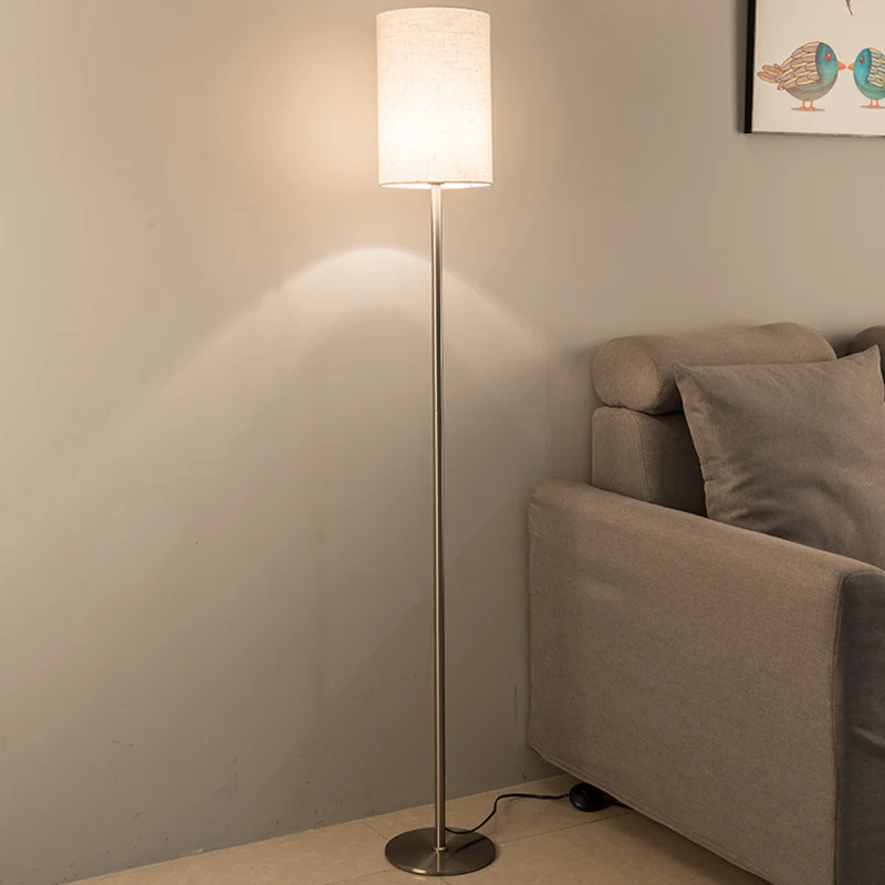 Simplicity Cilindervloerlamp, stoffen staande lamp met één lamp, chroom voor slaapkamer Clearhalo