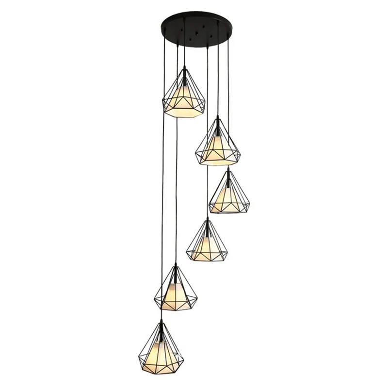 Simplicity Diamond Cage hanglamp metalen trap multi-lichthanger met binnenkegelkap zwart Clearhalo