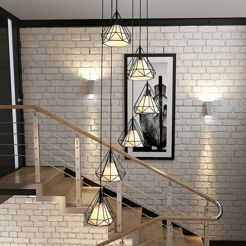 Simplicity Diamond Cage hanglamp metalen trap multi-lichthanger met binnenkegelkap zwart Clearhalo