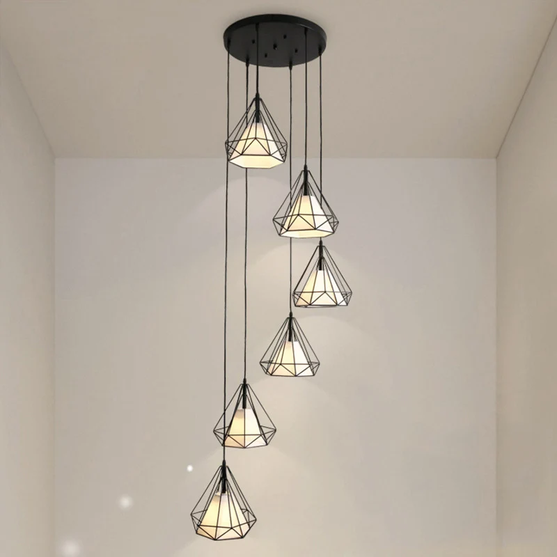Simplicity Diamond Cage hanglamp metalen trap multi-lichthanger met binnenkegelkap zwart Clearhalo