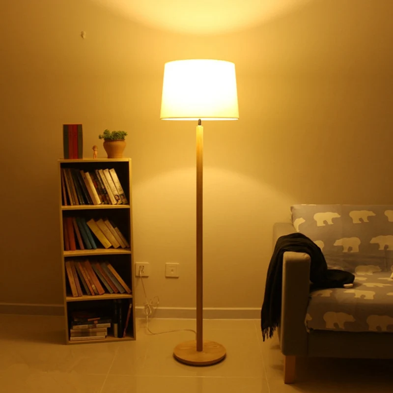 Simplicity Drum Vloerstaande Lamp Stof 1 Licht Studeerkamer Vloerlamp Hout Clearhalo