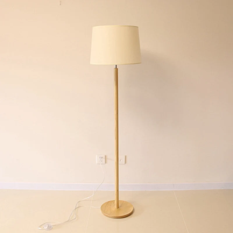 Simplicity Drum Vloerstaande Lamp Stof 1 Licht Studeerkamer Vloerlamp Hout Clearhalo