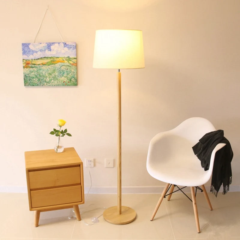 Simplicity Drum Vloerstaande Lamp Stof 1 Licht Studeerkamer Vloerlamp Hout Clearhalo