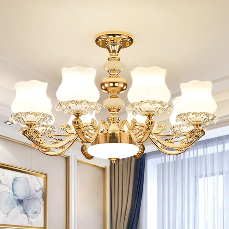 Simplicity Flower Semi Mount Verlichting Opaalglas Woonkamer Plafondlamp goud Clearhalo