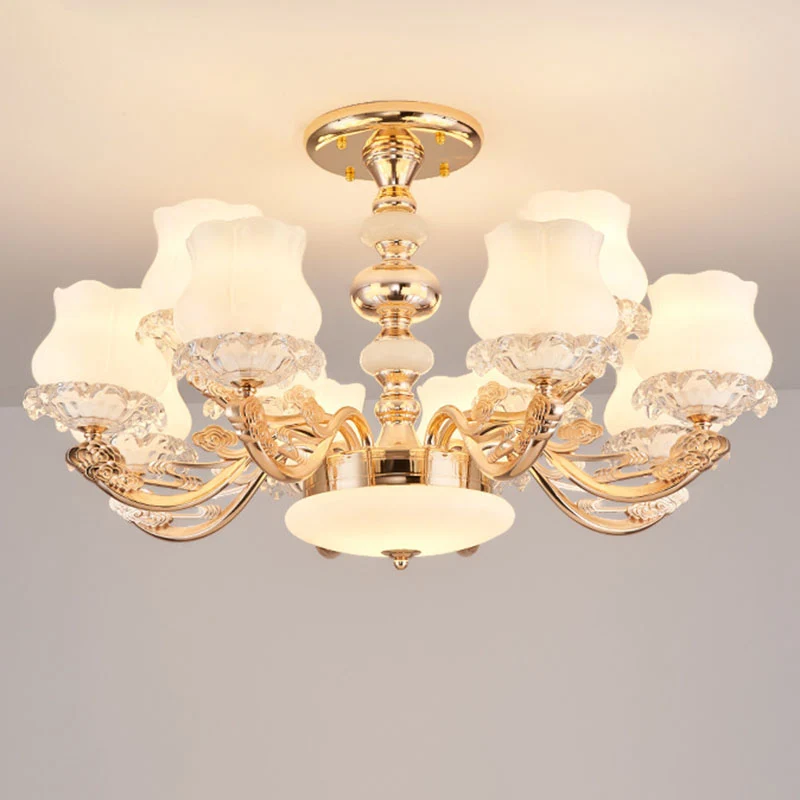 Simplicity Flower Semi Mount Verlichting Opaalglas Woonkamer Plafondlamp goud Clearhalo